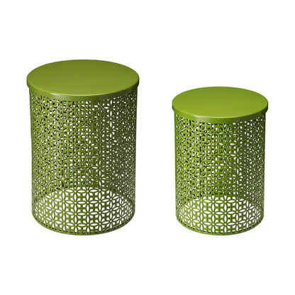 Set of 2 Green Metal Garden Stool or Plant Stand or Accent Table (Multi-functional)