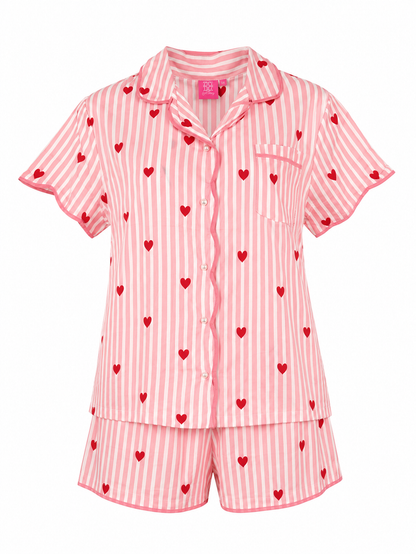 Short Pajama Set Pink Hearts