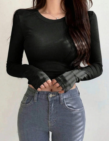 SLIM FIT CROP TOP LONG SLEEVES  T SHIRT
