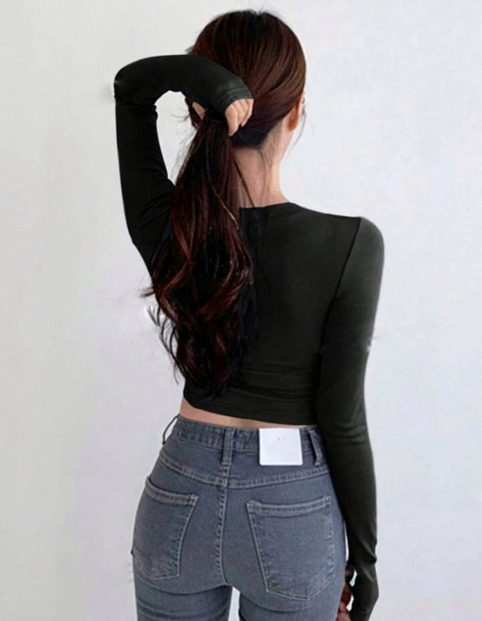 SLIM FIT CROP TOP LONG SLEEVES  T SHIRT