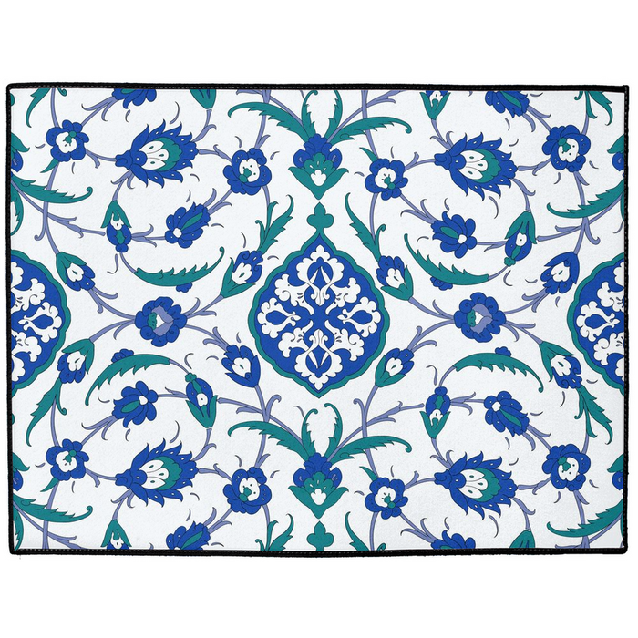 Sofia Ottoman Indoor/Outdoor Floor Mat Green Blue Arabesque