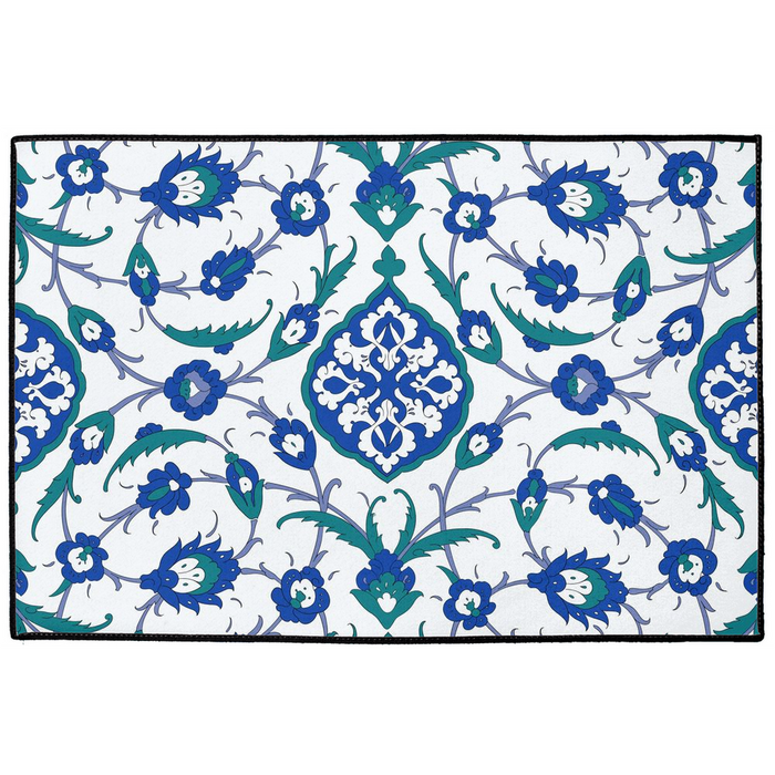 Sofia Ottoman Indoor/Outdoor Floor Mat Green Blue Arabesque