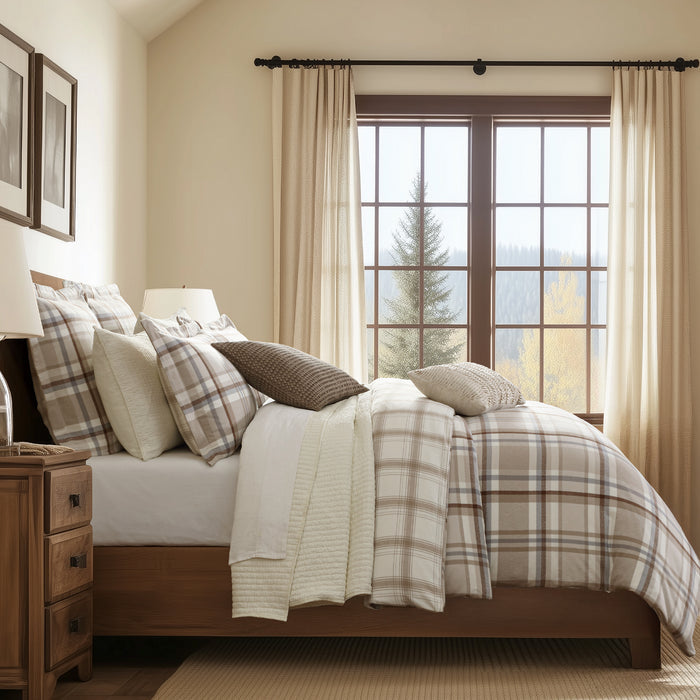 Levtex Home Spencer Plaid Neutral Pleated Pillow Decorative Pillows
