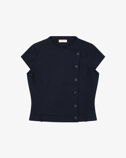 SS Asym Jacket - Ink Pinstripe