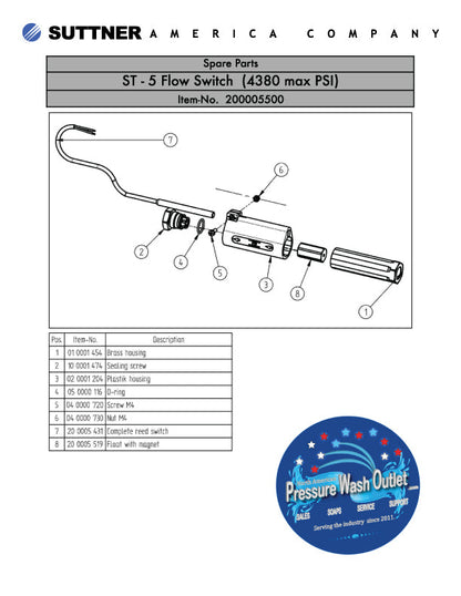 ST-5 FLOW SWITCH by SUTTNER VERTICAL MOUNT