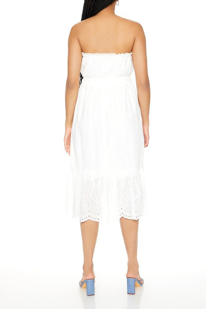 Strapless Eyelet Bow Midi Dress