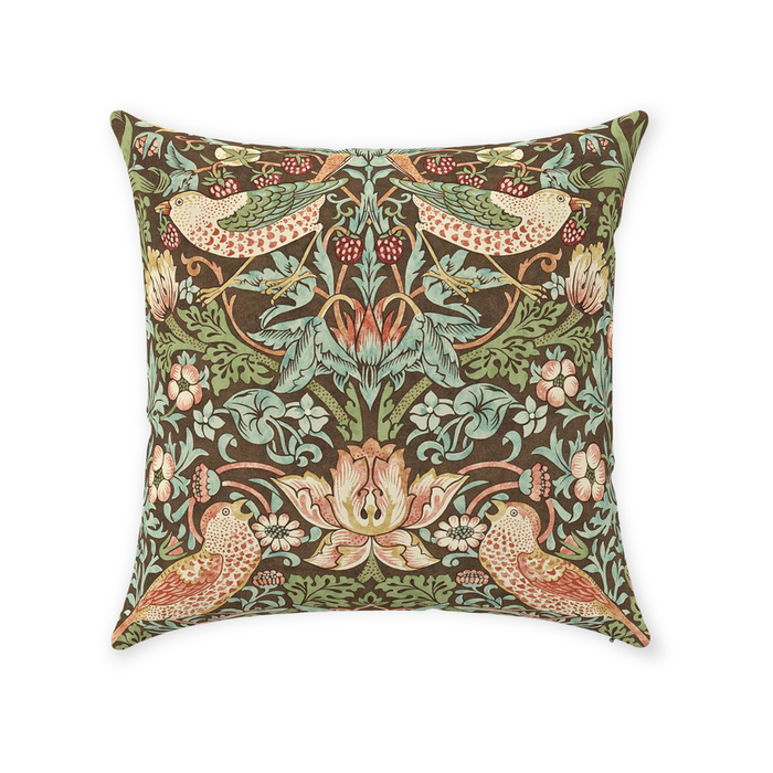 Strawberry Thief Cotton Throw Pillows William Morris Brown