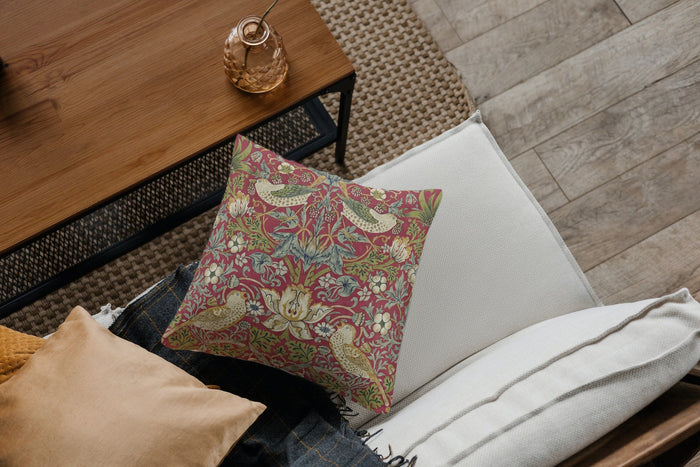 Strawberry Thief Cotton Throw Pillows William Morris Red