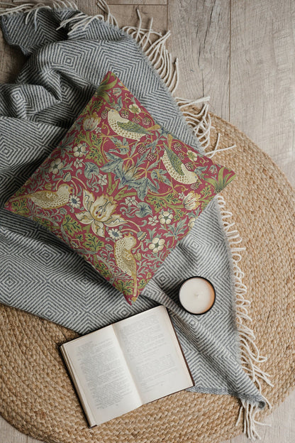 Strawberry Thief Cotton Throw Pillows William Morris Red