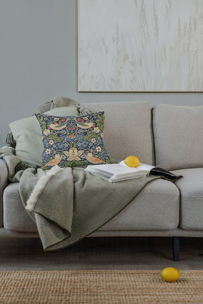 Strawberry Thief Outdoor Pillow William Morris Blue