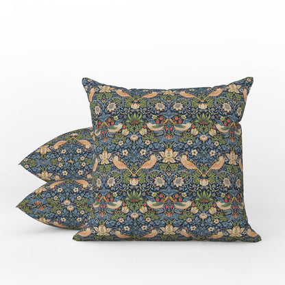 Strawberry Thief Outdoor Pillow William Morris Tudor Blue