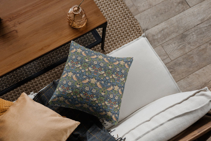 Strawberry Thief Outdoor Pillow William Morris Tudor Blue