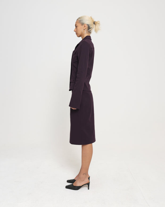 STRETCH COLUMN MIDI SKIRT - PLUM