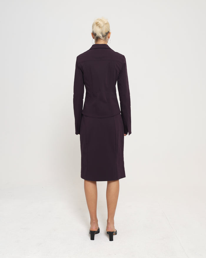 STRETCH COLUMN MIDI SKIRT - PLUM