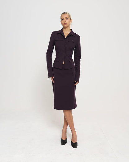 STRETCH COLUMN MIDI SKIRT - PLUM