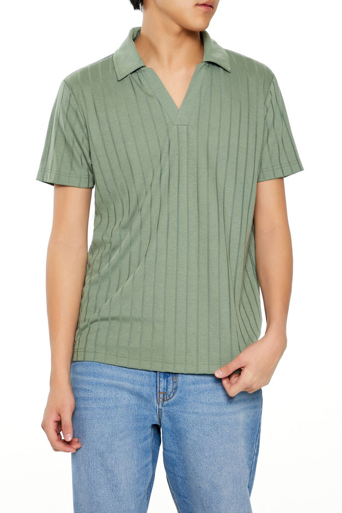 Striped Split-Neck Polo Shirt