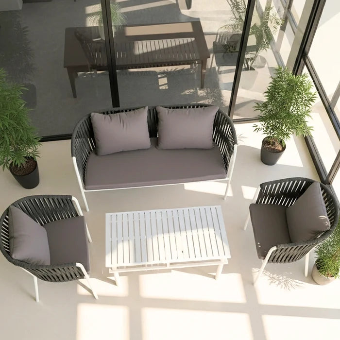 Outdoor furniture set with chairs and a sofa on a patio
Outdoor set  
Outdoor furniture 
اطقم للحدائق 
اطقم للبلكونات 
Garden  furniture 
كراسي للمطاعم
Restaurant chairs
