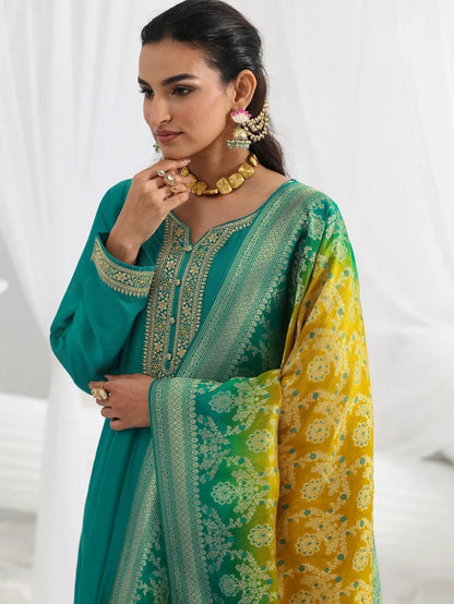 Teal Floral Anarkali Set