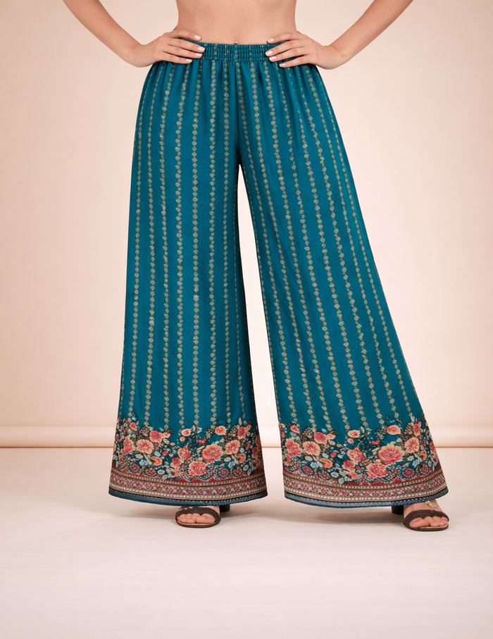 Teal printed kaftan co-ord set with modern prints and relaxed silhouette