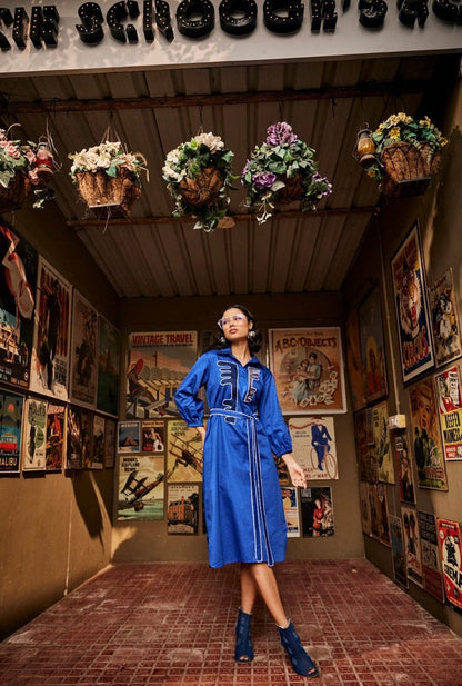 Designer blue shirt dress