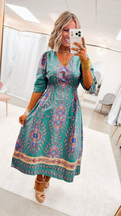 The Emerald Allure Midi Dress