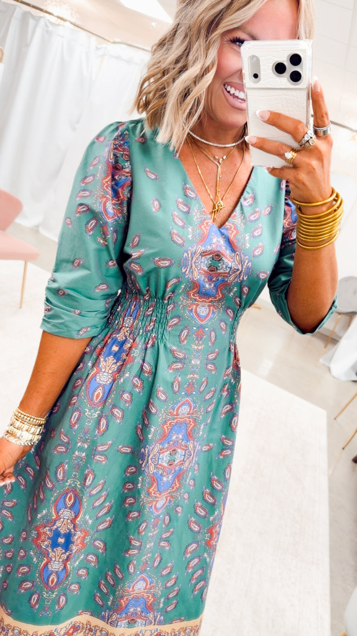 The Emerald Allure Midi Dress