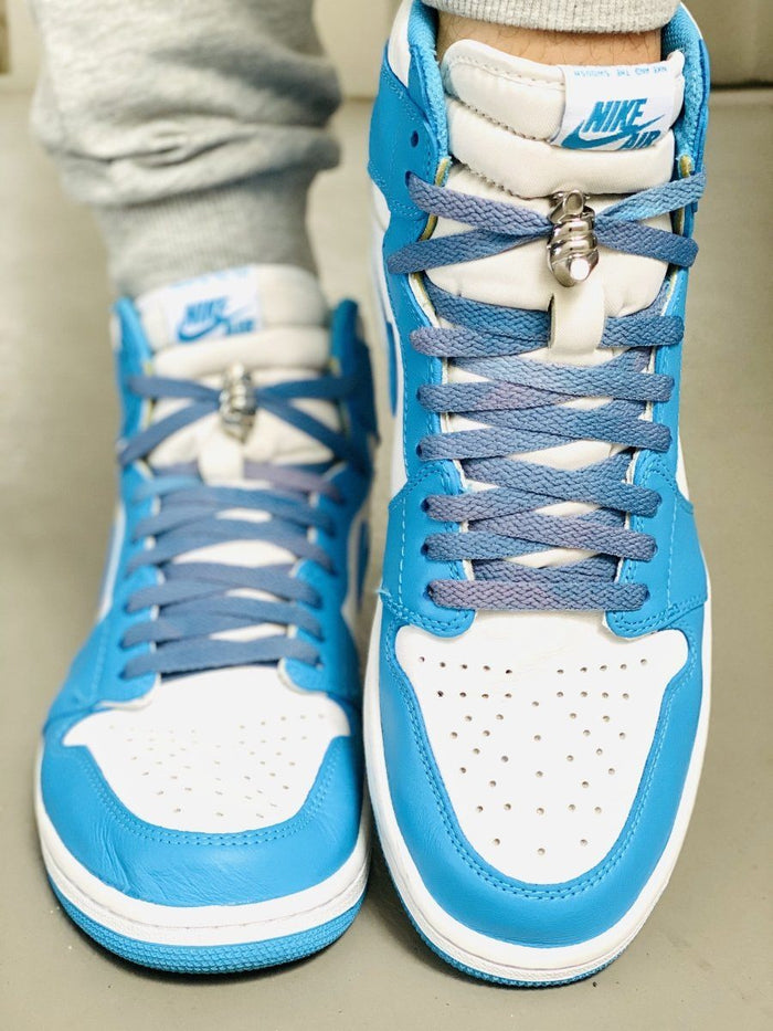 Tie Dye Flat Laces - Vintage Faded UNC Carolina Blue 85 For Air Jordan 1