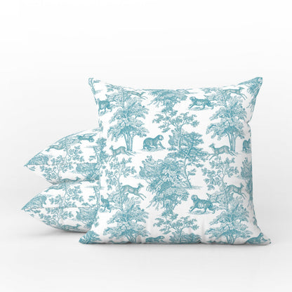 Tiger Forest Outdoor Pillows Chinoiserie Aqua Mint Toile