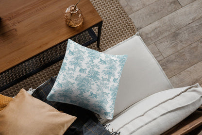 Tiger Forest Outdoor Pillows Chinoiserie Aqua Mint Toile