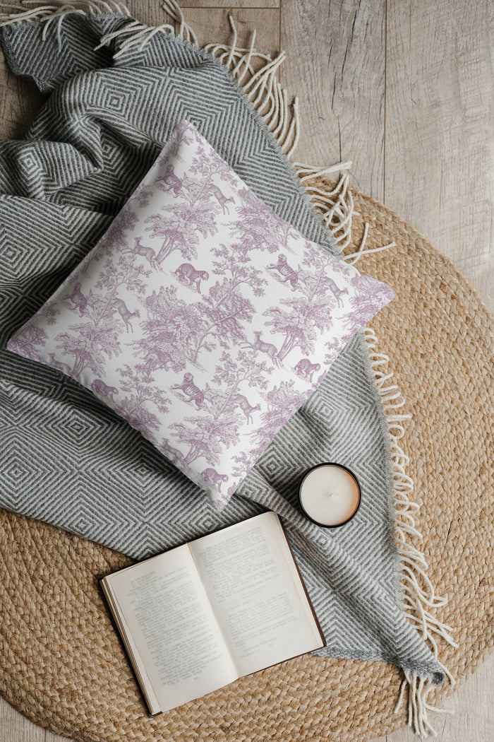 Tiger Forest Outdoor Pillows Chinoiserie Lilac Blush Toile