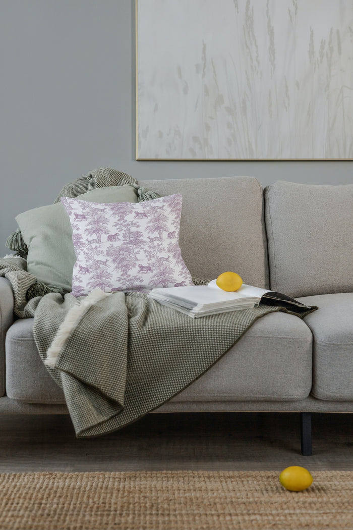 Tiger Forest Outdoor Pillows Chinoiserie Lilac Blush Toile
