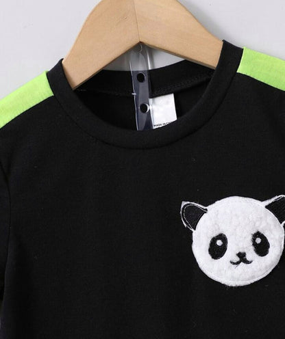 TODDLER BOYS PANDA PATCHED DETAIL CONTRAST SIDE SEAM TEE & SHORTS