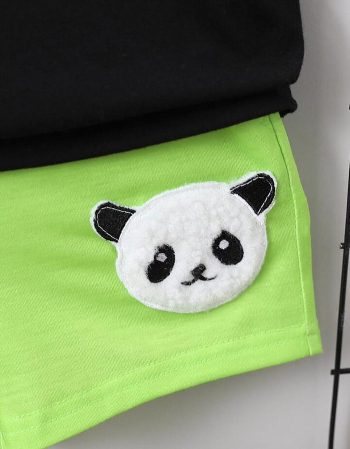 TODDLER BOYS PANDA PATCHED DETAIL CONTRAST SIDE SEAM TEE & SHORTS