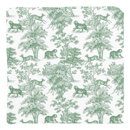 Toile de Jouy Cotton Throw Pillows Tropical Tiger Forest Green
