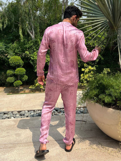 Tokyo Pink Satin Silk Track Set