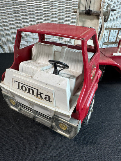 Tonka TFD Vintage Pressed Steel Aerial Ladder Fire Truck with Side Ladders