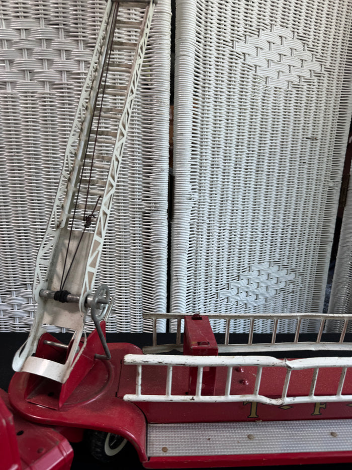 Tonka TFD Vintage Pressed Steel Aerial Ladder Fire Truck with Side Ladders