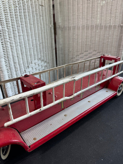 Tonka TFD Vintage Pressed Steel Aerial Ladder Fire Truck with Side Ladders