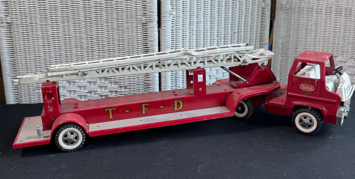 Tonka TFD Vintage Pressed Steel Aerial Ladder Fire Truck with Side Ladders