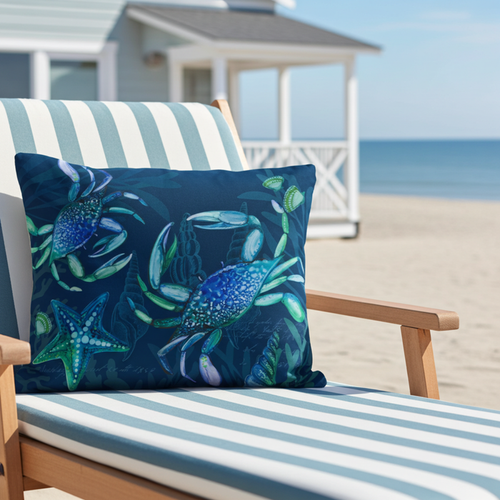 Toss Pillow Crabs in Deep Blue