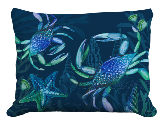 Toss Pillow Crabs in Deep Blue