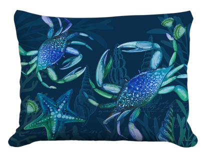 Toss Pillow Crabs in Deep Blue