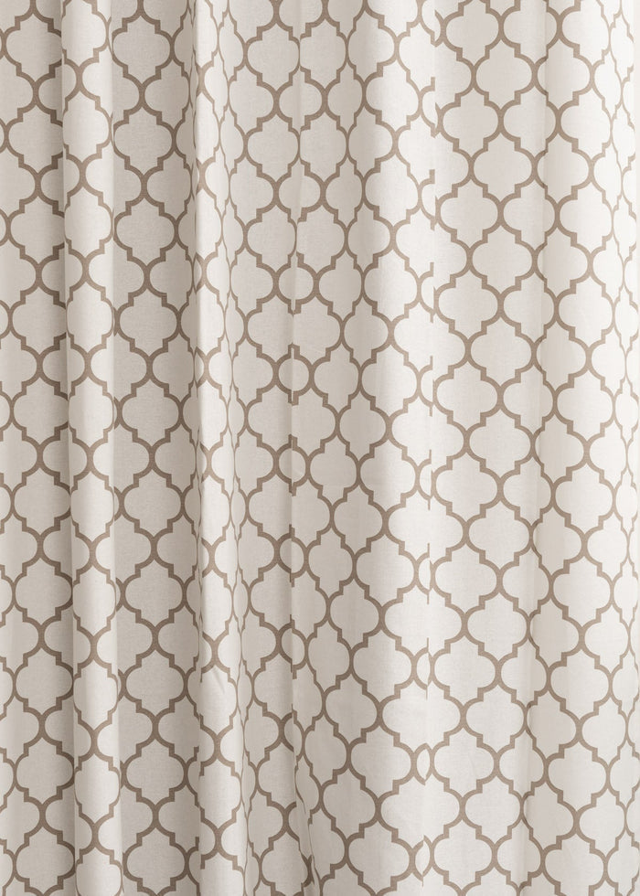 Trellis Printed Walnut Grey 100% cotton geometric curtain for bed room - Light Reduction - Single Piece