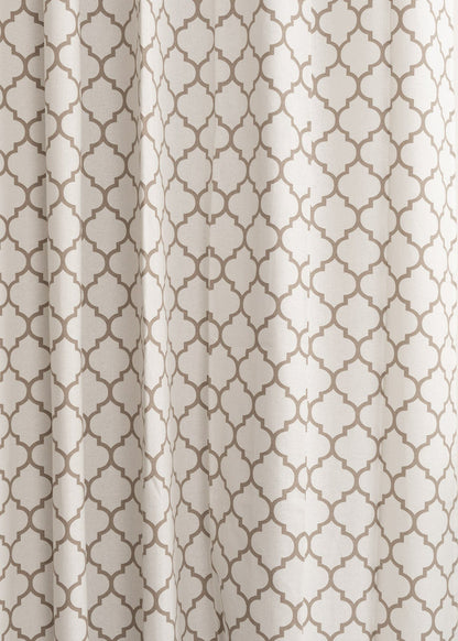 Trellis Printed Walnut Grey 100% cotton geometric curtain for bed room - Light Reduction - Single Piece