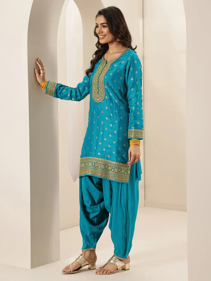 Turquoise blue Silk Suit Set