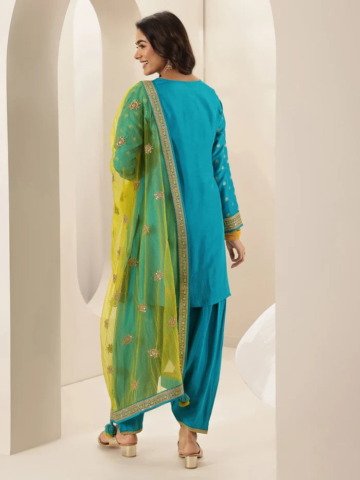 Turquoise blue Silk Suit Set
