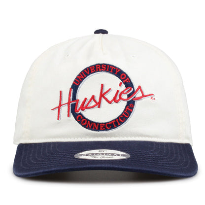 UConn Original Circle snapback hat with embroidered school design, front view