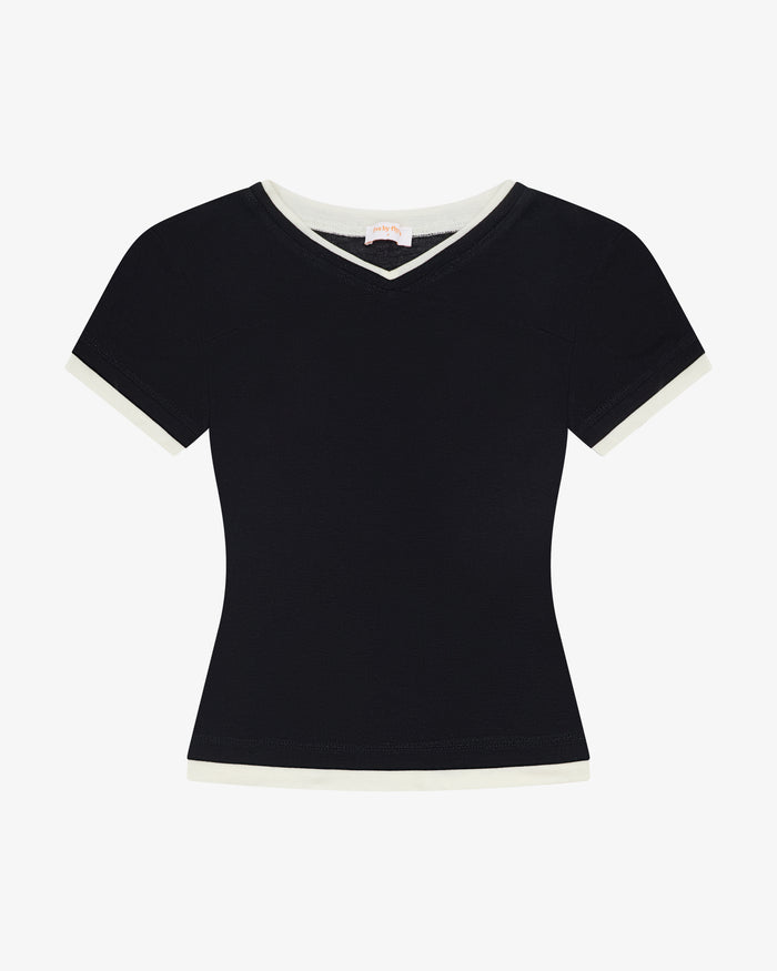 V Neck Tee - Black / Cream