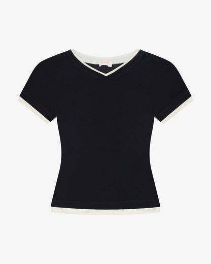 V Neck Tee - Black / Cream