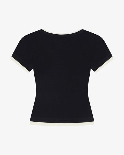 V Neck Tee - Black / Cream